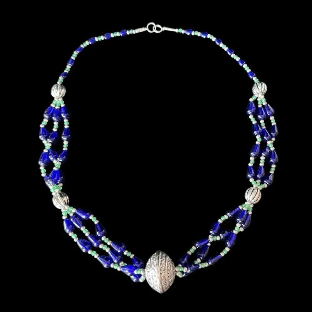 Tibetan Cobalt Blue Glass Bead Multi Strand Necklace